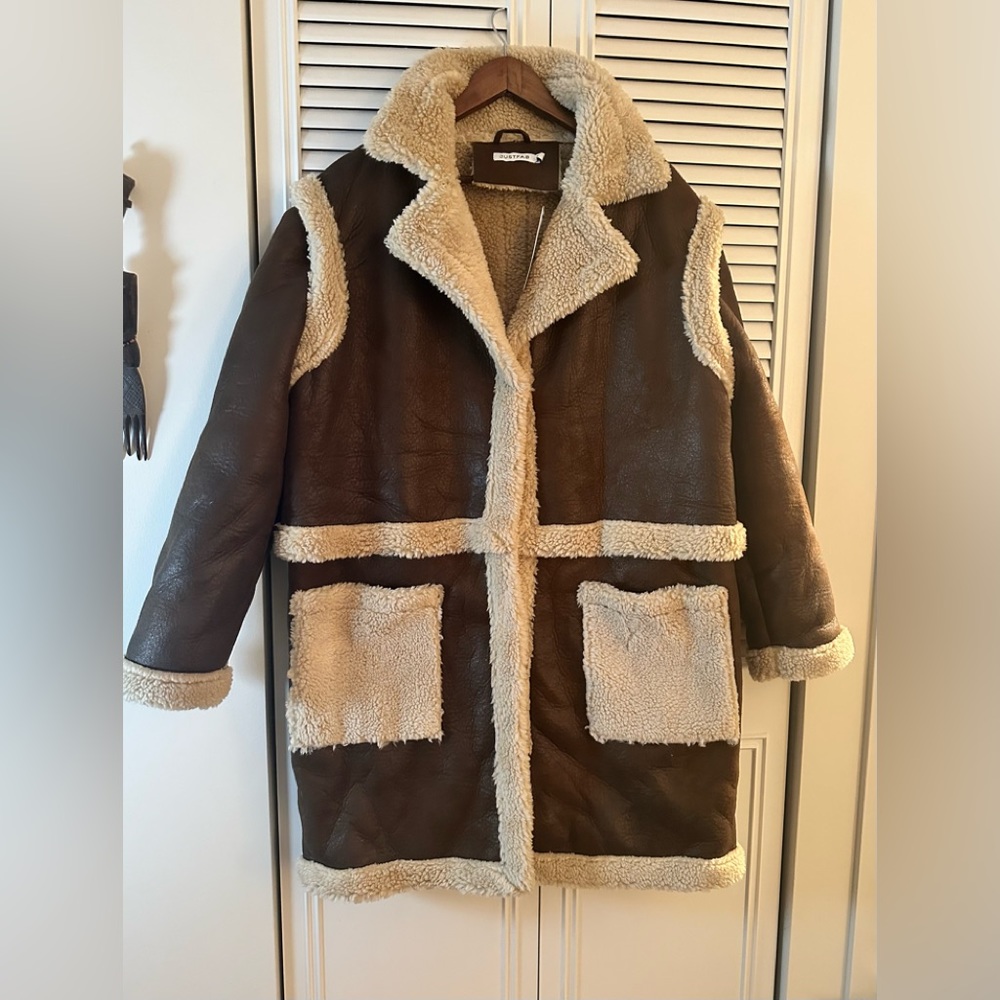 4 In 1 Shearling Faux Leather Long Coat - NWT!!!